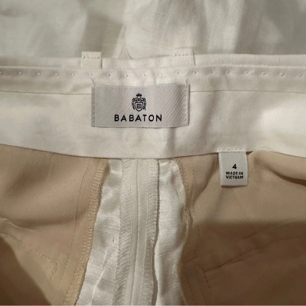 Babaton Agency Viscose Linen Blend High‎ Rise Straight Leg Pants in White Sz 4